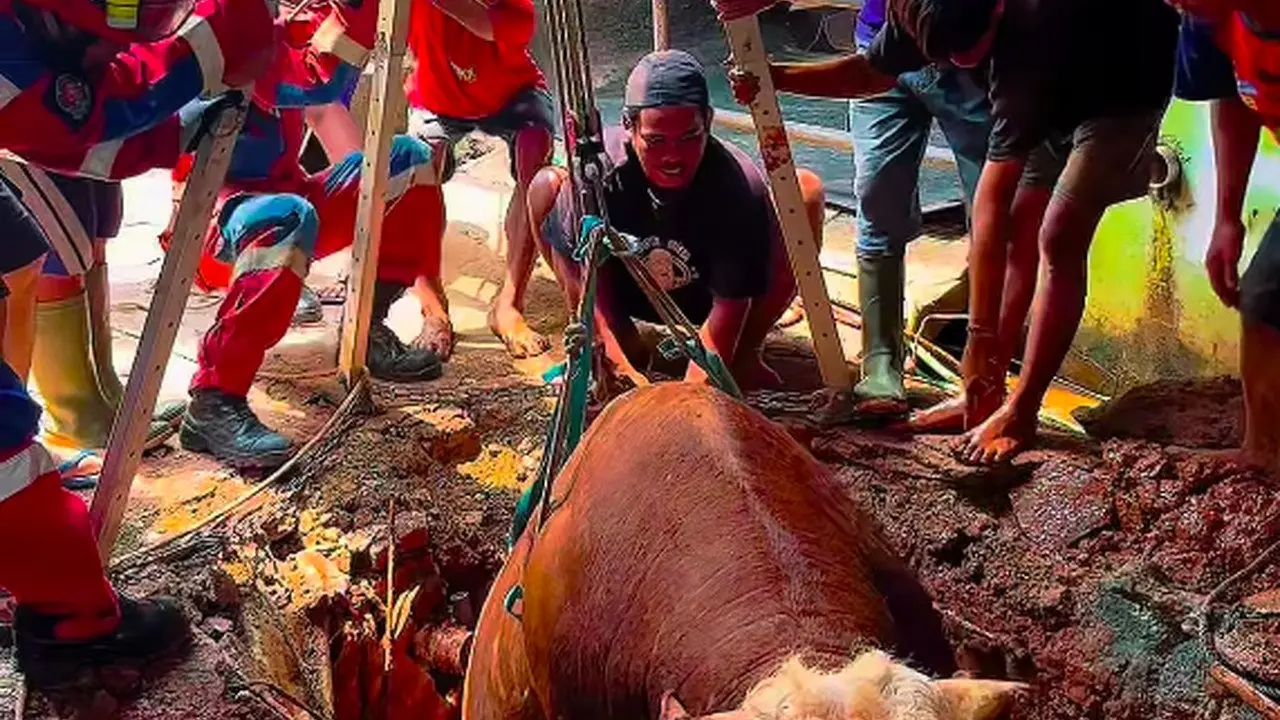 Sapi 800 Kg Jatuh ke Septic Tank di Cipayung, Damkar Turun Tangan